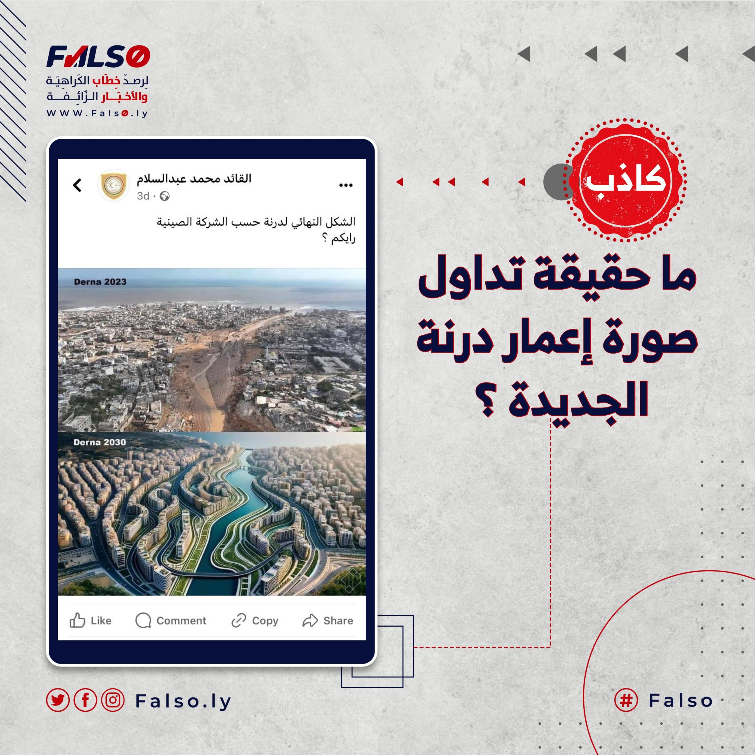 الصورة مجرد تصميم فني بالذكاء الإصطناعي ، وليس لخطة إعمار مدينة درنة