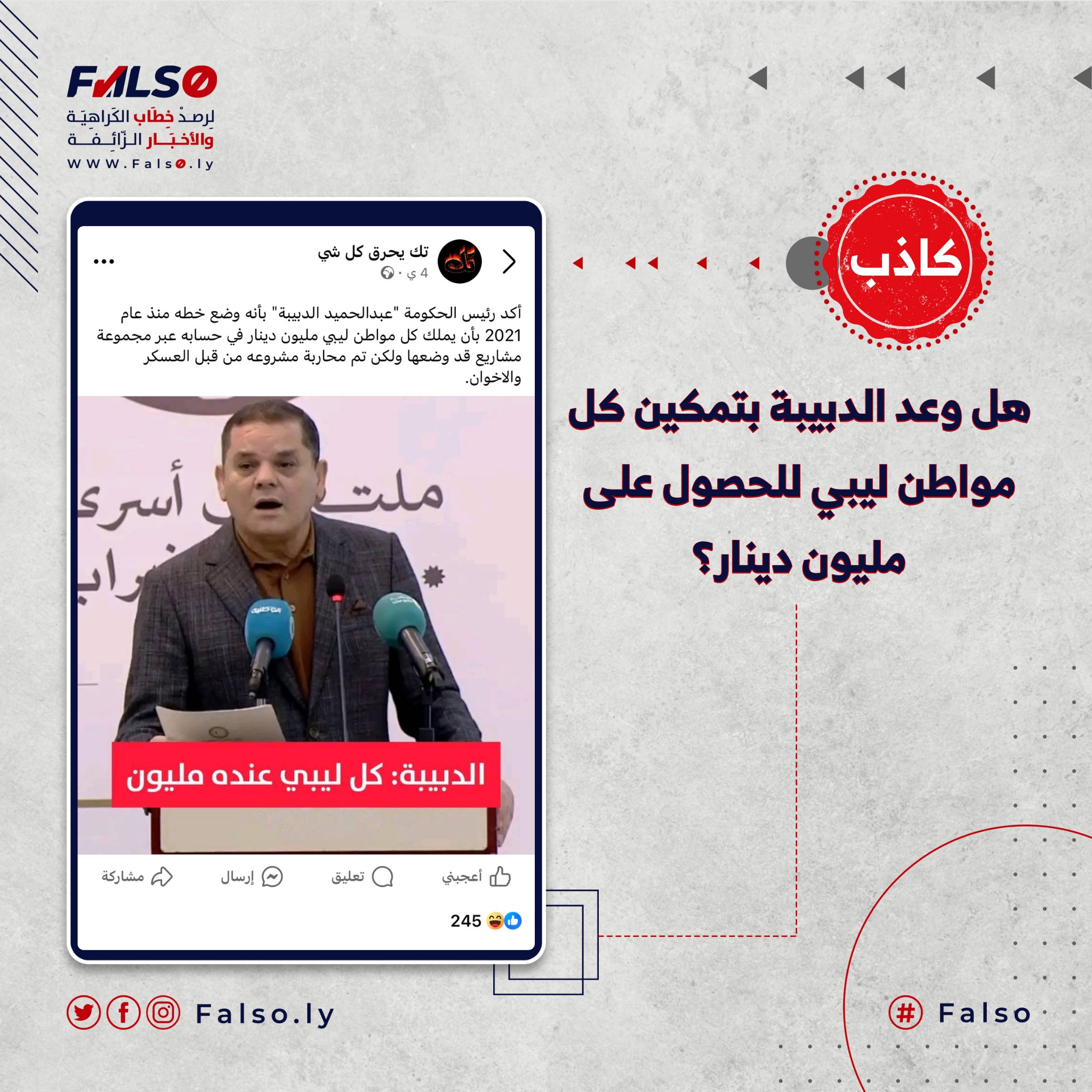 Image accompanying هل وعد الدبيبة بتمكين كل مواطن ليبي للحصول على مليون دينار؟
